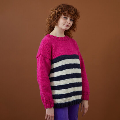 Striped Sweater - Knitting Pattern for Women in Debbie Bliss Super Chunky Merino by Debbie Bliss - DB423 - Downloadable PDF