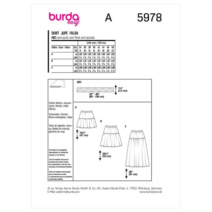 Burda Style Misses' Tiered Skirt with Elastic Waist B5978 - Sewing Pattern