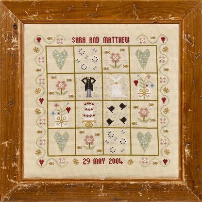 Historical Sampler Company Four Hearts Wedding Sampler Cross Stitch Kit - 25cm x 25cm