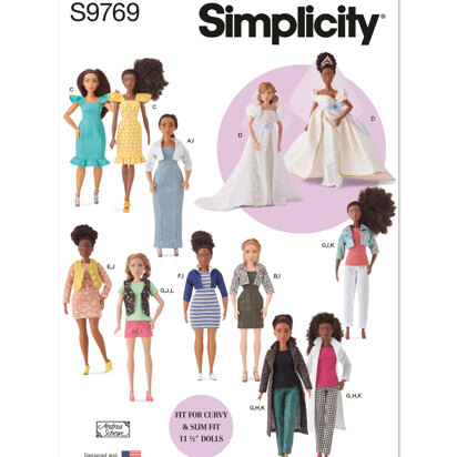 Simplicity 11 1/2" Fashion Clothes for Regular and Curvy Size Dolls by Andrea Schewe Designs S9769 - Sewing Pattern