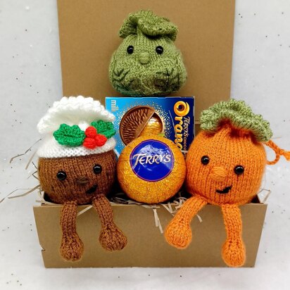 PDF Christmas Knitting Pattern DK Decoration Chocolate Orange Cover Drawstring Bag Gift Charity knit EASY Christmas Eve Box Sprout Pudding