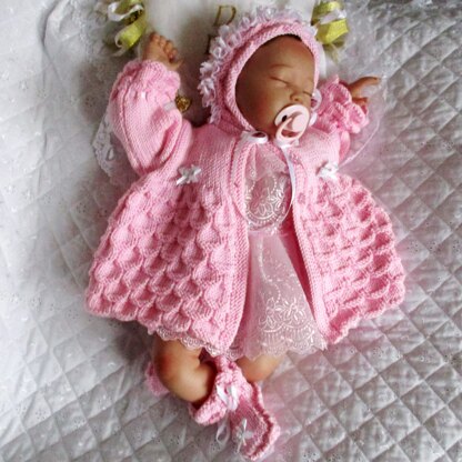 Knitting pattern Baby Doll, 20-22 inch, 0-3 Month Baby, Matinee Coat, Bonnet, Boots