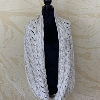 Infinity Scarf with Cables and Lace Stripes