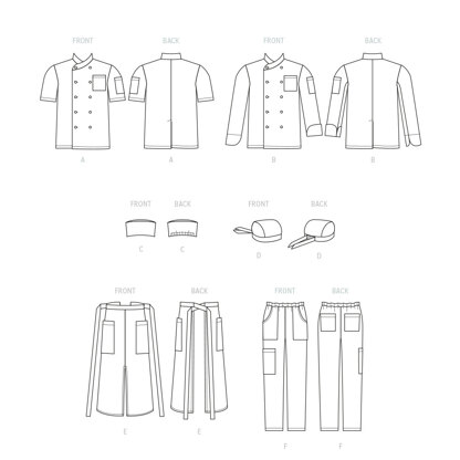 McCall's Misses' and Men's Chef Jacket, Pants, Apron and Cap M8332 - Paper Pattern, Size S-M-L-XL-XXL