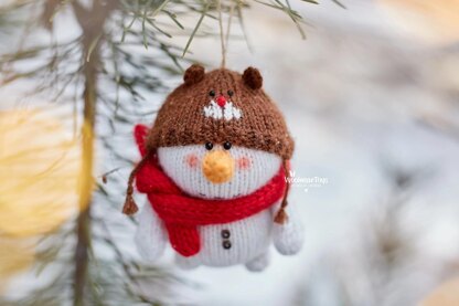 Knitted snowman in Teddy bear hat.