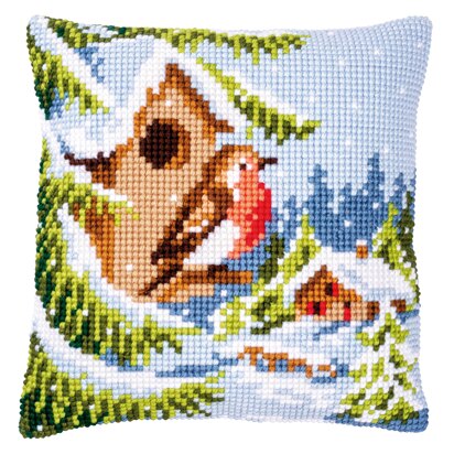Vervaco Robin In Winter Cross Stitch Cushion Kit - 40 x 40 cm