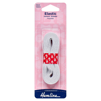 Hemline – Geflochtenes Gummiband: 5 m x 6 mm: Weiß