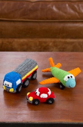 Happy Little Car, Plane, & Truck in Red Heart Super Saver Economy Solids - LW4000