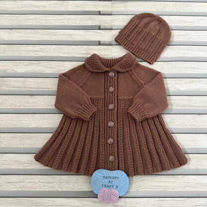 Avery Baby Coat, Beanie & Beret size 18" & 20" chest 6-9mths approx