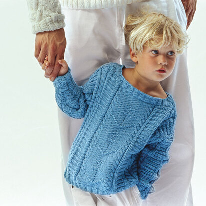 Child’s Blue Sweater with Relief Pattern and Cables in Schachenmayr Sun City - 6053