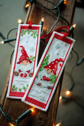 Vervaco Christmas Gnomes Set Of 2 Bookmark Cross Stitch Kit - 6 x 20 cm