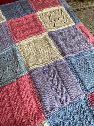 Blanket patchwork knitting pattern bed spread in Aran or DK