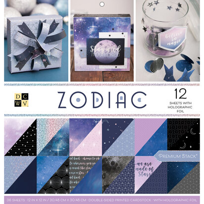 American Crafts DCWV Double-Sided Cardstock Stack 12"X12" 36/Pkg - Zodiac, 18 Designs/2 Each, 12 W/Foil