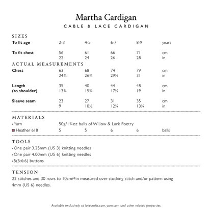 Willow & Lark Martha Cardigan PDF.