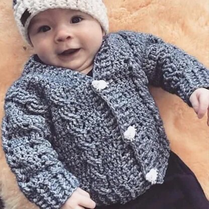 Ethan Baby Cardigan Hat and Booties Set
