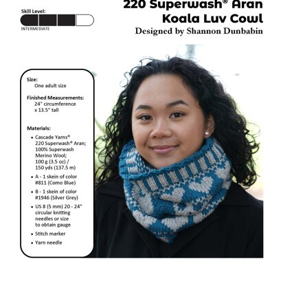 Koala Luv Cowl in Cascade Yarns 220 Superwash® Aran - A356 - Downloadable PDF