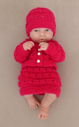 Daniella - doll's cardigan, skirt and beanie