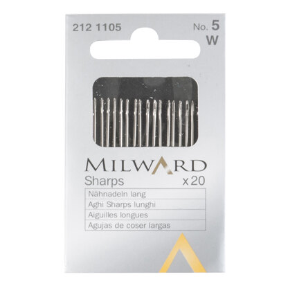 Milward Hand Sewing Needles - Sharps - No.5 - 20 Pieces