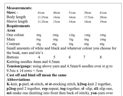 215- Owl Jackets Knitting Pattern #215