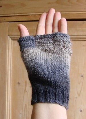 Plain fingerless mitts with top lacy panel