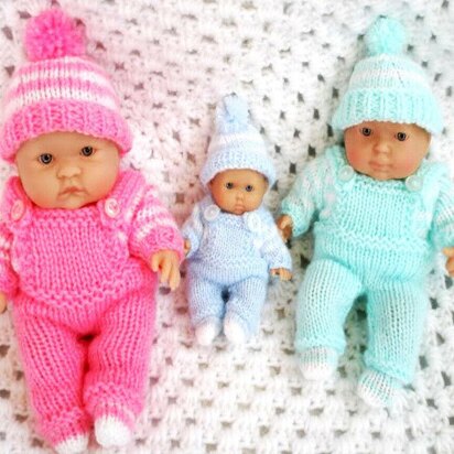Berenguer Dolls knitting pattern, 5-8" Dungarees, Jumper, Hat and Boots