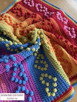 Rainbow Bobble Heart Blanket pattern by Melu Crochet