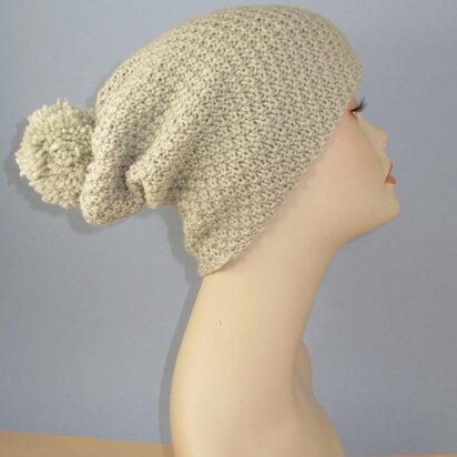 Chunky Big Bobble Double Moss Stitch Slouch Hat