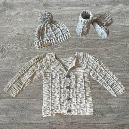 Stirling Cardigan Hat and Booties Set