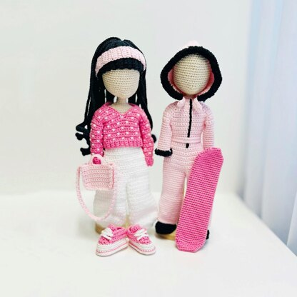 Snowboard doll pattern, amigurumi doll with clothes