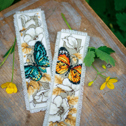 Vervaco Bookmark Kit Butterfly On Flowers Iv Cross Stitch Kit - Yellow Only