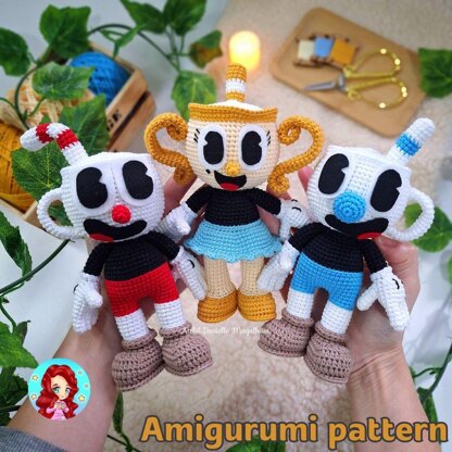 Cuphead, Mugman and Ms. Chalice amigurumi pattern (big version)