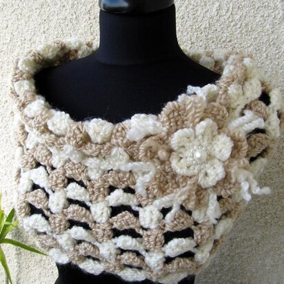 Elegant Beige Cowl With Flower