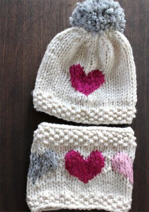 Heart Hat and Cowl Set