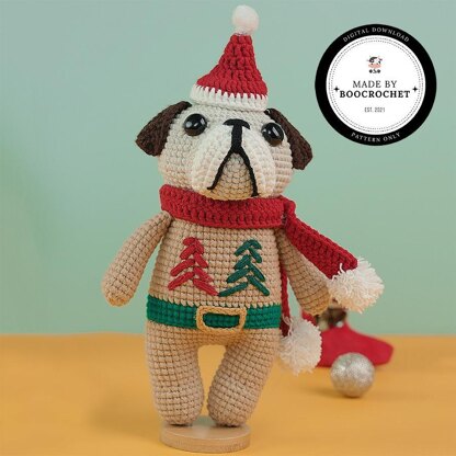 Bulldog Wearing Santa Clause Hat Plush Toy Crochet Pattern