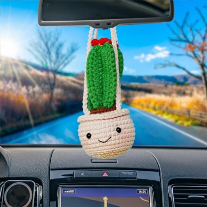 Red Cactus Flower Basket Car Hanging