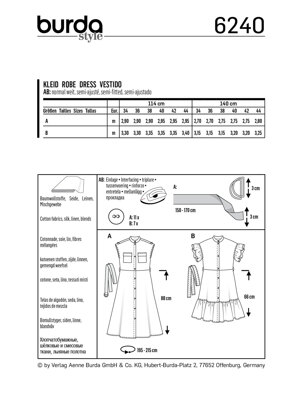 Burda Style Misses' Dress with Button Fastening – Stand Collar – Frills B6240 - Paper Pattern, Size 8-18