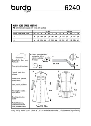 Burda Style Misses' Dress with Button Fastening â€“ Stand Collar â€“ Frills B6240 - Paper Pattern, Size 8-18
