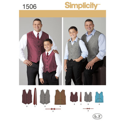 Simplicity Husky Boys' and Big and Tall Men's Vests 1506 - Paper Pattern, Size A (S - L / 1XL - 5XL)