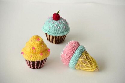 Cupcake, Ice Cream and Donut Set: Donut Crochet Pattern, Cupcake Crochet Pattern, Ice Cream Crochet Pattern