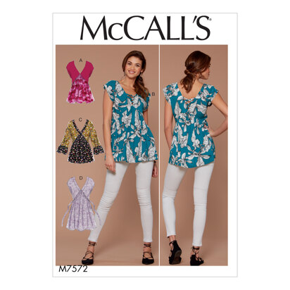 McCall's Misses' V-Neck, Gathered Tops with Sleeve and Tie Variations M7572 - Sewing Pattern