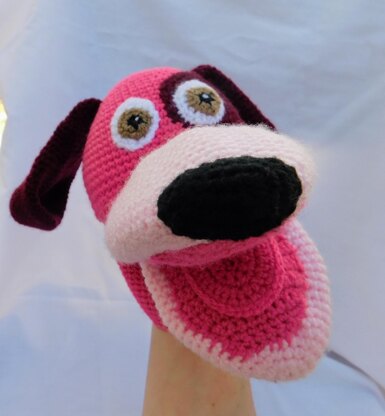 Belita, the amigurumi dog, hand puppet