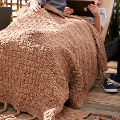 Basketweave Knit Throw in Bernat Maker Outdoor - Downloadable PDF