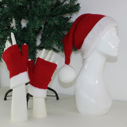 Adult Santa Hat and Fingerless Gloves
