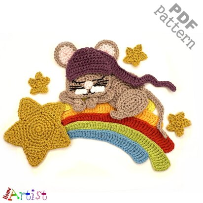 Mouse Shooting star crochet applique