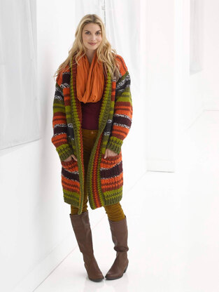 Striped Boyfriend Cardigan in Lion Brand Wool-Ease Thick & Quick - L32253