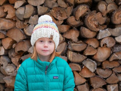 Rainbow Chunky Pompom Hat