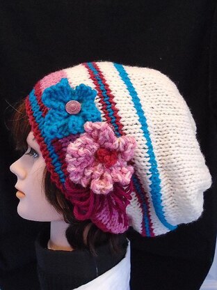 777 Knit Slouchy Hat and Flowers