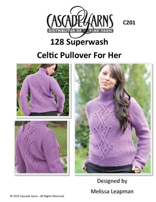 Celtic Pullover For Her in Cascade Yarns 128 Superwash - C201 - Downloadable PDF