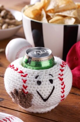 Baseball Can Cozy in Red Heart Super Saver Economy Solids - LW4186