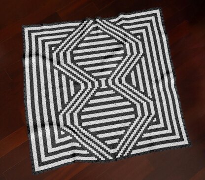 Visual Illusion Blanket C2C CROCHET PATTERN 74×74 inches Black White Mosaic Afghan